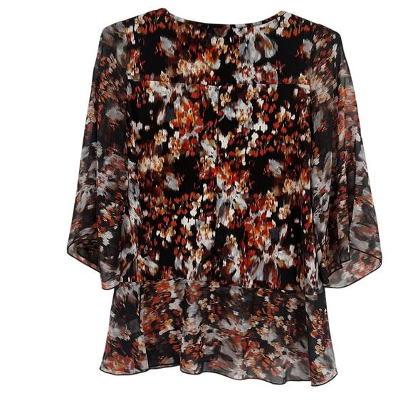 Roz & Ali Chiffon Peplum Womens Top Sz 1X Boho Sheer Bell Sleeve Fall Lagenlook - Picture 5 of 10